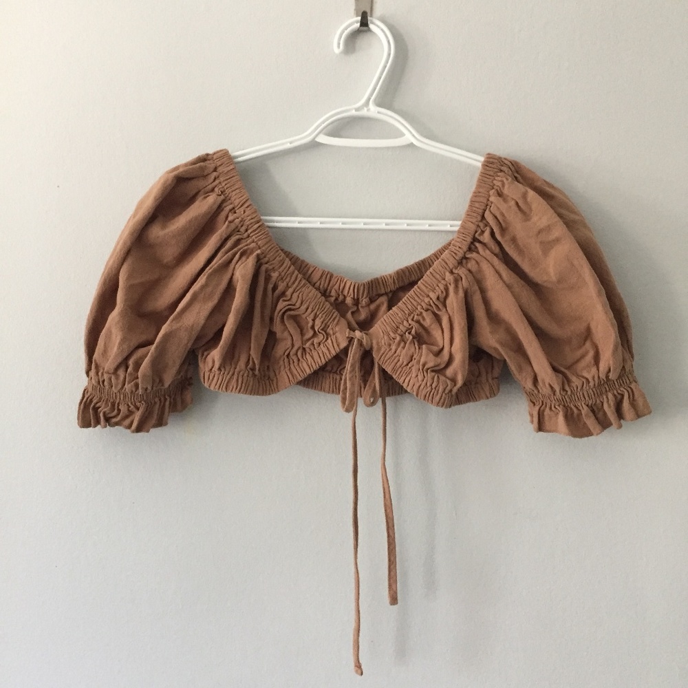 MILKMAID Puffy Sleeve tie bra top- NWOT